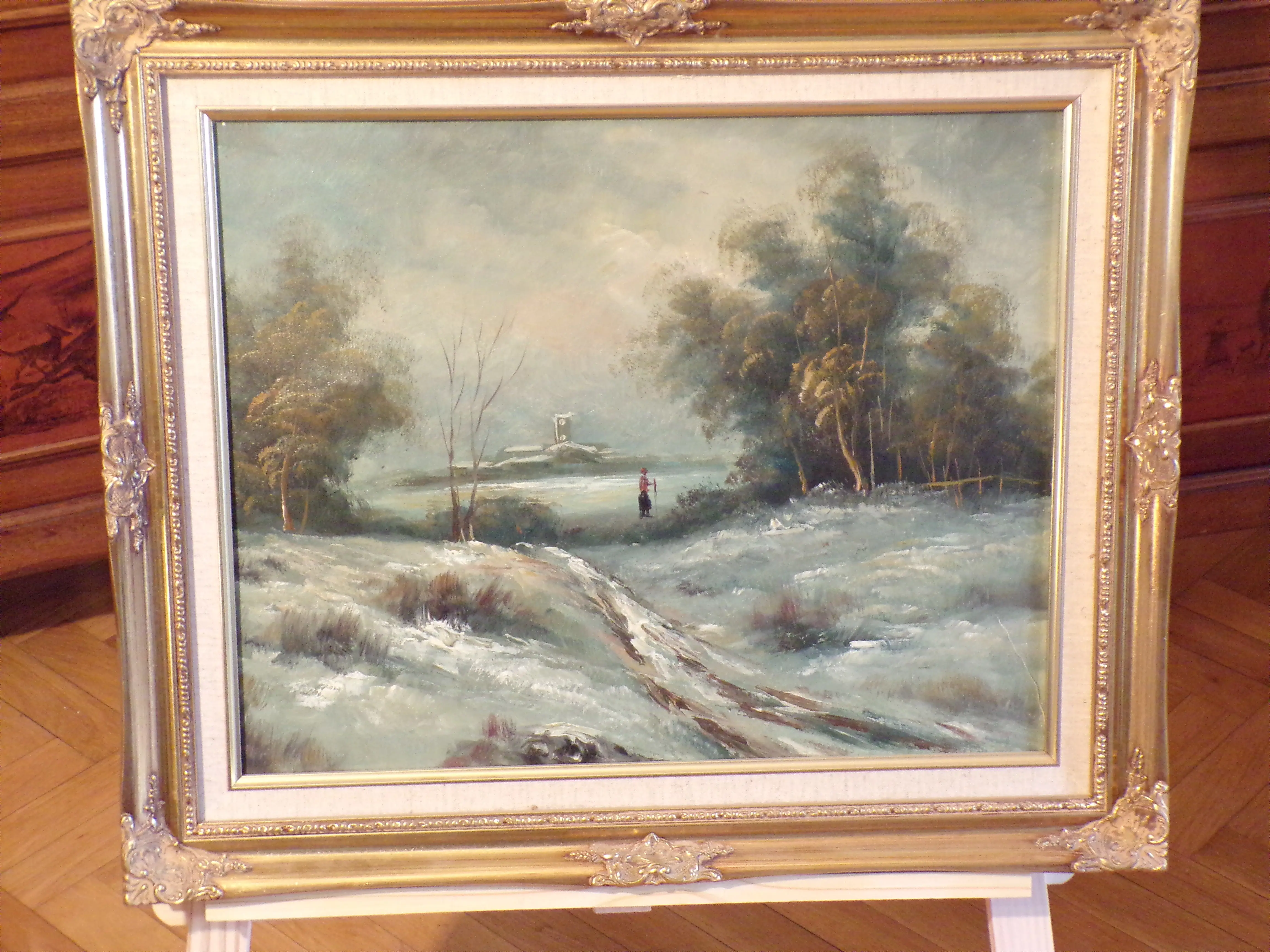 Sendero Invernal con Figura Solitaria — Desconocido, Óleo sobre lienzo, 52 x 60 cm — vista 2