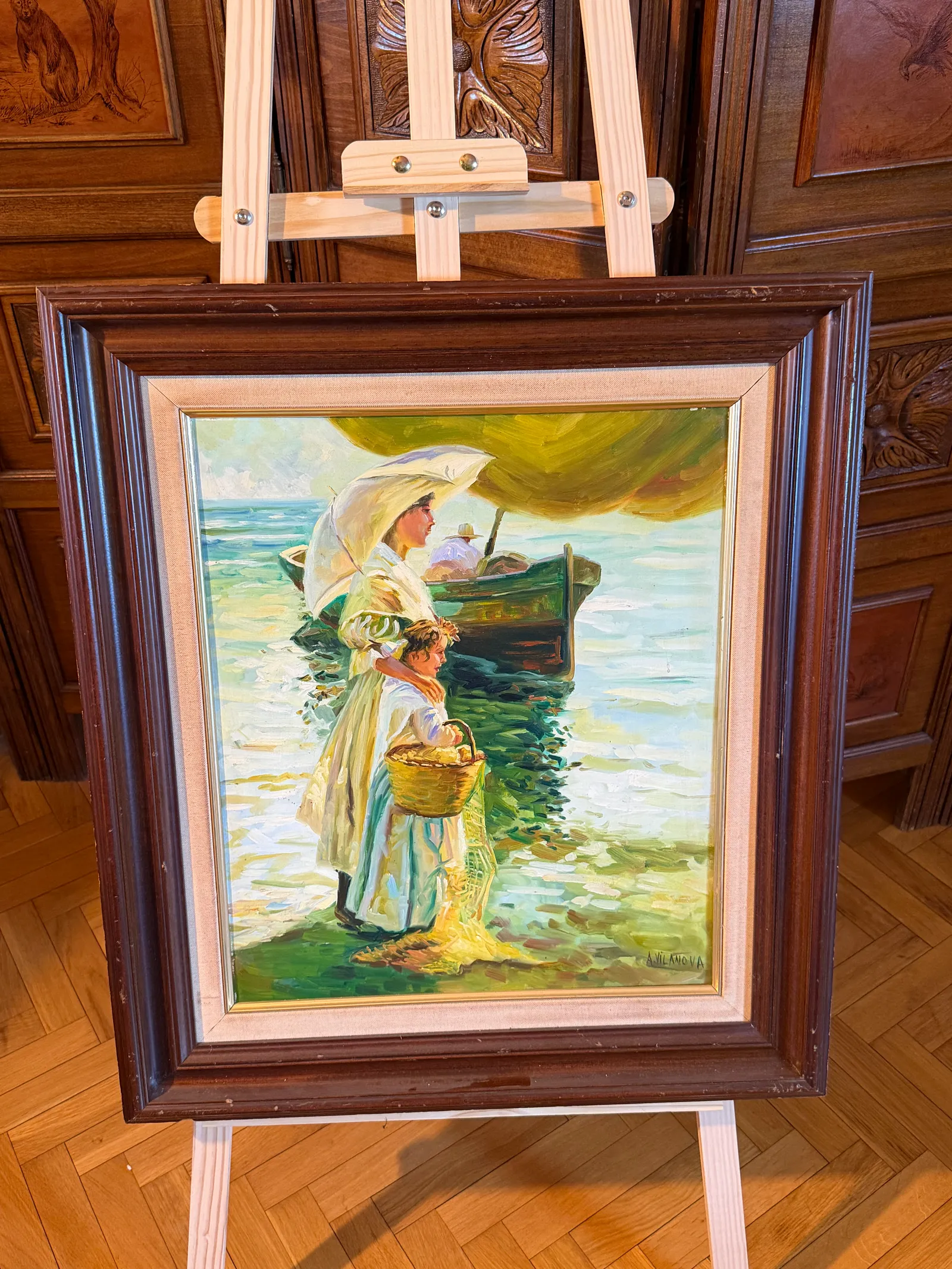 Escena marinera con mujer y niña
