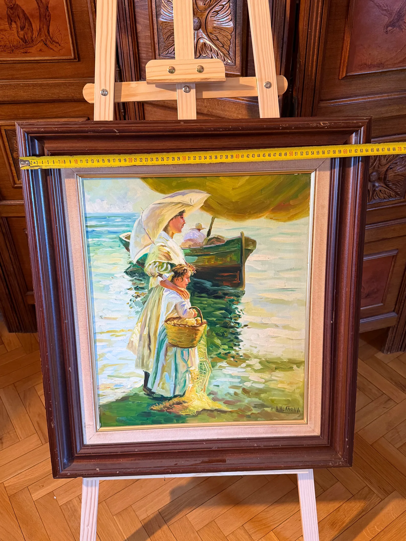 Escena marinera con mujer y niña — A. Vilanova, Óleo sobre lienzo, 75 × 65 — vista 3